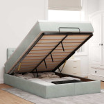 Osmanų lovos rėmas su čiužiniu, pilkas, 120x200cm, aksomas