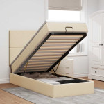 Osmanų lova su čiužiniu, kreminis, 100x200cm, audinys