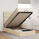 Osmanų lova su čiužiniu, kreminis, 100x200cm, audinys