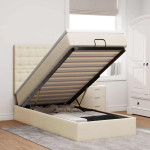 Osmanų lova su čiužiniu, kreminis, 100x200cm, audinys