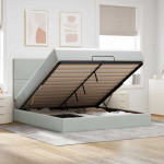 Osmanų lovos rėmas su čiužiniais, pilkas, 200x200cm, aksomas