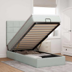 Osmanų lovos rėmas su čiužiniais, pilkas, 100x200cm, aksomas