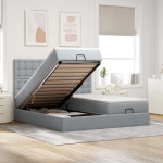 Osmanų lovos rėmas su čiužiniais, pilkas, 160x200cm, audinys