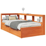 Lova be čiužinio/su knygų lentyna, vaško ruda, 100x200cm, pušis