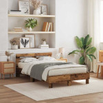 Lovos rėmas su LED Senas medis 135 x 190 cm Apdirbta mediena