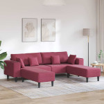 Sofa su pagalve 3 pcs Vyno raudona Aksomas
