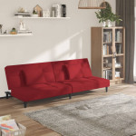 Dvivietė sofa-lova su dvejomis pagalvėmis, vyno, aksomas