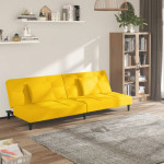 Dvivietė sofa-lova su dvejomis pagalvėmis, geltona, aksomas