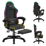 Žaidimų kėdė Huzaro Force 3.7 RGB black, LED apšvietimas, juoda