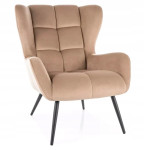 Fotelis Signal Meble Louis, aksominis, smėlio spalvos, metalinis rėmas, modernus stilius