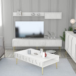 „Lyon 3“ baltas ir auksinis svetainės baldų komplektas