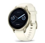 „Garmin Venu 4“ – 41 mm, mėnulio aukso spalvos su kauliniu silikoniniu dirželiu sportinis laikrodis