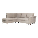 Kampinė sofa-lova Home4you LINDY LC šviesiai ruda su miegojimo funkcija ir patalynės dėže