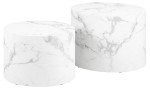 Dice Round kavos staliukų komplektas (2 vnt.) – balto marmuro efektas, modernus apvalus dizainas