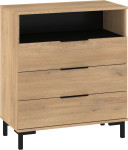 Komoda Meblocross Fresh FRE-03, šviesaus ąžuolo/juodos spalvos