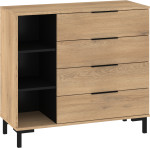 Komoda Meblocross Fresh FRE-04, šviesaus ąžuolo/juodos spalvos
