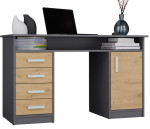Top E Shop Ada Modernus Rašomasis Stalas su Stalčiais, Antracitas/Ąžuolas, 125×55 cm