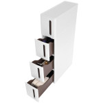 Siauras besisukantis sandėliavimo bokštas SONGMICS KFR08WT – 4 lygių plastikinė spintelė, balta ir ruda, 84 cm