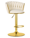 Set of 2 Leobert Mig Velvet Bar Stools, Sand / Gold, Reguliuojamo Aukščio