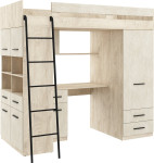 Dviaukštė lova Meblocross Level L, 200x90 cm, ąžuolo/migdolų spalvos