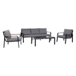 Sodo baldų komplektas Home4You LONA stalas, sofa ir 2 kėdės pilka/juoda, 5 vietos