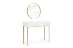Tualetinis staliukas „Bogart Nicole“ balta matinė su auksinėmis kojelėmis ir veidrodžiu