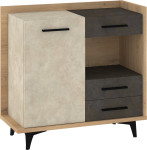 Meblocross BOX-01 1D3S komoda, šviesiai ruda/pilka – modernus laikymo bufetas