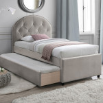 Viengulė lova Home4you LARA 90x200 cm, šampaninė, su daiktų laikymo vieta ir čiužiniais