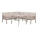 Sodo baldų komplektas Home4You UPLAND kampinė sofa ir stalas, smėlio spalvos poliesteris, 5 vietos