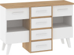 Nordis NOR-05 komoda – 4 stalčiai, ąžuolas Cremona/balta, klasikinis stilius