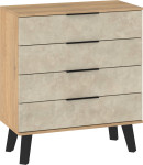 Sven SVN-04 komoda – praktiška 4 stalčių komoda ąžuolo Cremona / granados migdolų spalvos