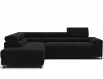 Kampinė sofa-lova „Colesio“ moderni L formos juodos spalvos iš audinio, su miego funkcija, patalynės dėže