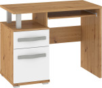 Rašomasis stalas Meblocross ANG-02 Ąžuolas Artisan/Baltas, su stalčiumi, durelių spintelė