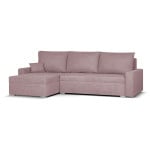 Kampinė sofa-lova MATI rožinė 140x200 cm miegamoji dalis ir patalynės dėžė