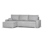 Kampinė sofa-lova MATI šviesiai pilkas audinys 140x200 miegamoji vieta patalynės dėžė