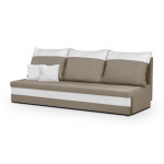 Miegamoji sofa GUSTAV 3-vietų šviesiai ruda/balta su miego funkcija ir patalynės dėže