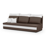 Sofa-lova GUSTAV, 3 vietų, tamsiai ruda/balta, miego funkcija, su daiktadėže