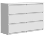 CHELSEA 6 stalčių komoda – Matinė balta spalva – P 154 x D 42,2 x A 79,9 cm