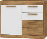 Komoda Meblocross Maximus 1D4S, tamsaus ąžuolo/baltos spalvos