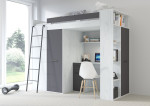 Dviaukštė lova Meblocross Verana L, 200x90 cm, balta/pilka