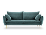 Trivietė aksominė sofa Milo Casa Elio, žalia/auksinės spalvos