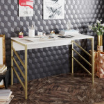 Rašomasis stalas Kalune Design Tuna, baltas/auksinės spalvos