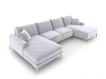 Minkštas kampas Mazzini Sofas Madara 6S, šviesiai pilkas/auksinės spalvos