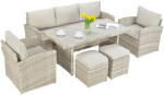 Lauko baldų komplektas BORNEO + su pufais, Beige