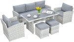 Lauko baldų komplektas BORNEO + su pufais, White Grey