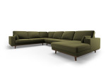 Panoraminė kairioji kampinė velvet sofa Hebe, 6 sėdimos vietos, žalia