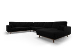 Panoraminė kairioji kampinė velvet sofa Hebe, 6 sėdimos vietos, juoda
