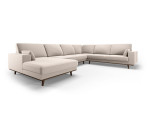 Panoraminė dešinioji kampinė velvet sofa Hebe, 6 sėdimos vietos, smėlio spalva