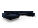 Panoraminė dešinioji kampinė velvet sofa Hebe, 6 sėdimos vietos, tamsiai mėlyna