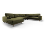 Panoraminė dešinioji kampinė velvet sofa Hebe, 6 sėdimos vietos, žalia